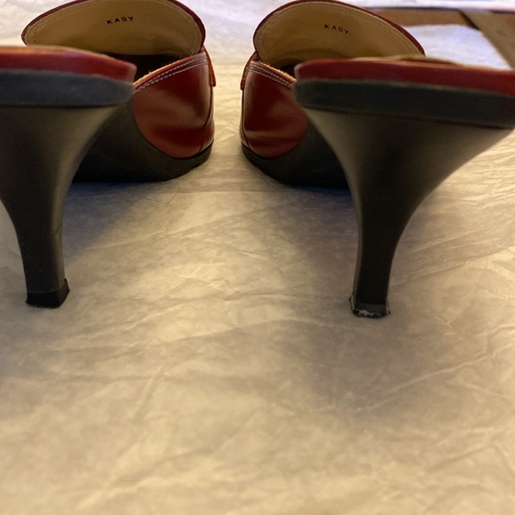 DAVID AARON Women’s Red Leather Heeled Mules Slide Shoes Size 6 1/2. - Picture 6 of 9